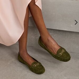 $1030 GUCCI Horsebit Dk Green GG Debossed Suede Ballet Flats EU 39.5 US 9.5 BNIB